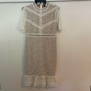 Bardot ivory lace mini dress.